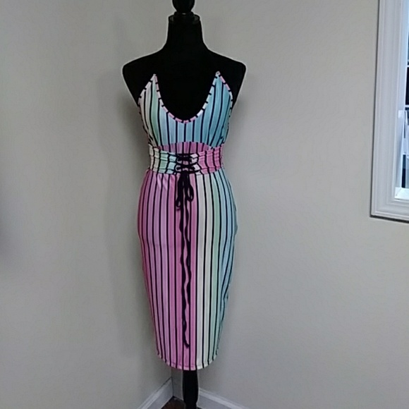 💘 💘 Spaghetti strap multi color striped dress - Picture 1 of 4
